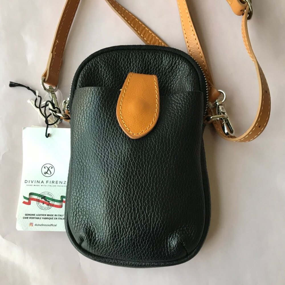 Divina Firenze Italian Genuine Leather Crossbody Black  Made in Italy - Picture 3 of 7